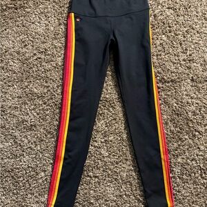 Aviator Nation Black Leggings with Red and Yellow Stripes
